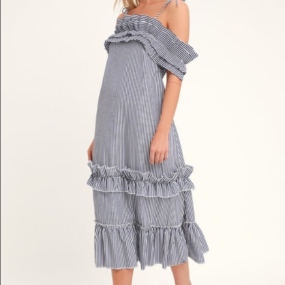 NEW with Tags NWT Lulu’s Stellar Blue and White Striped Midi Dress - Picture 3 of 7